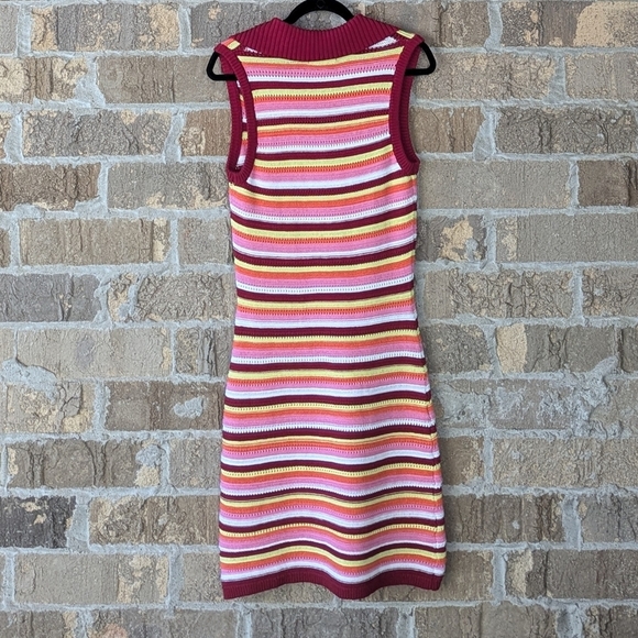 Design History Striped Midi Crochet Dress Size Medium Red Orange Yellow Pink - Picture 5 of 6